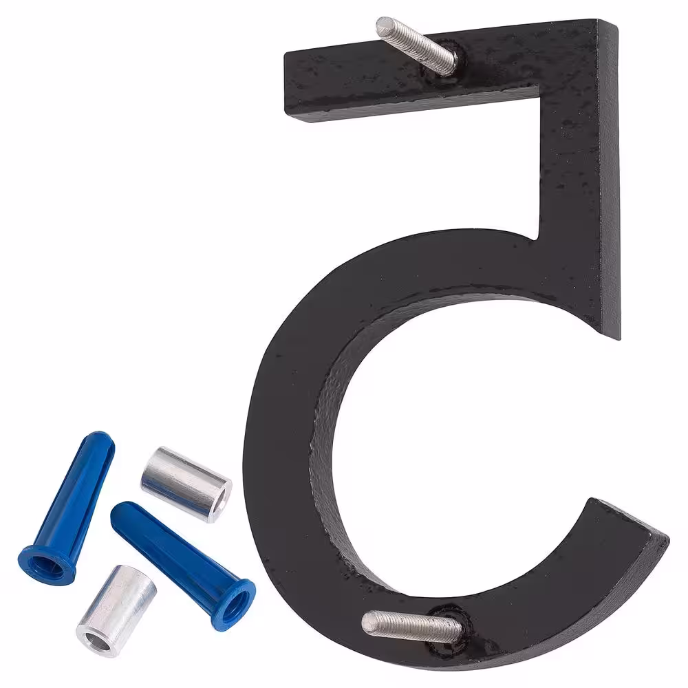 Montague Metal Products 4 in. Black Aluminum Floating or Flat Modern House Number 5