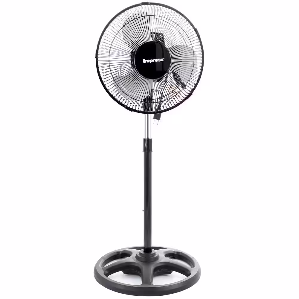 Impress Mighty Mite 10 in. 3-Speed High Velocity Standing Fan in Black
