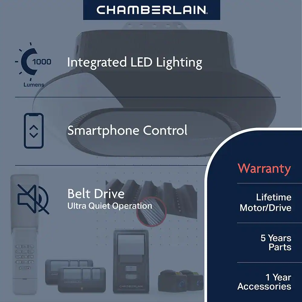 Chamberlain 3/4 HP Belt Drive LED Smart Garage Door Opener