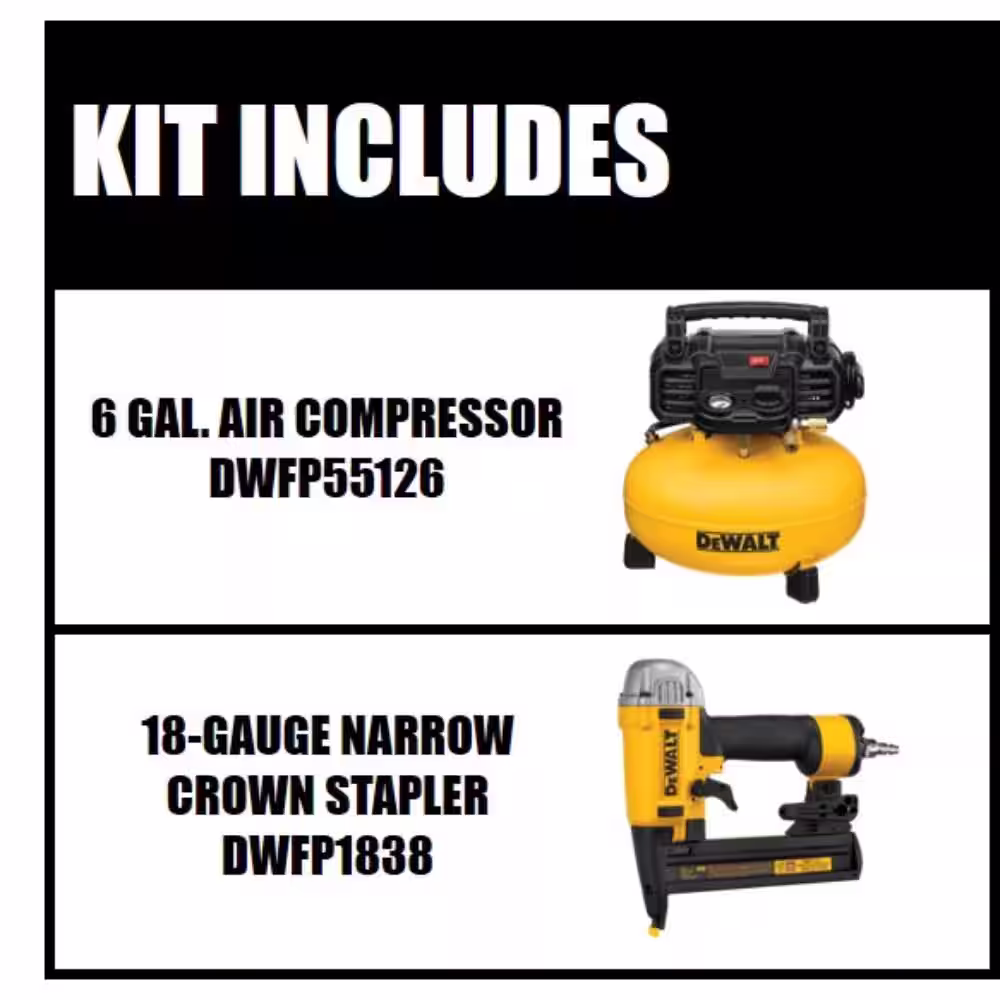 DEWALT 6 Gal. 165 PSI Portable Electric Air Compressor and 18-Gauge Pneumatic 1/4 in. Crown Stapler