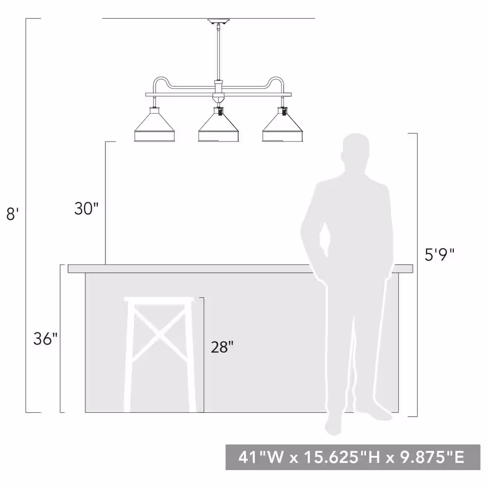 Golden Lighting Jasper 3-Light Antique Black Iron Pendant with Galvanized Steel Shade