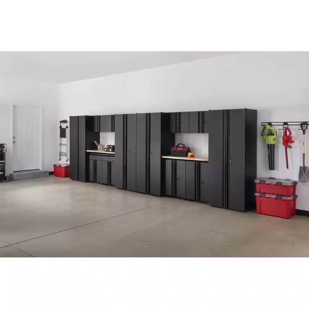 Husky 14-Piece Regular Duty Welded Steel Garage Storage System in Black (218 in. W x 75 in. H x 19.6 in. D)