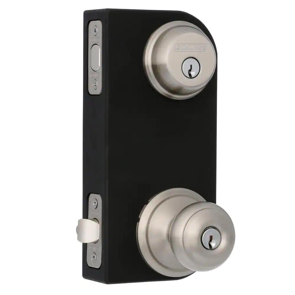 Schlage Georgian Satin Nickel Single Cylinder Deadbolt and Keyed Entry Door Knob Combo Pack