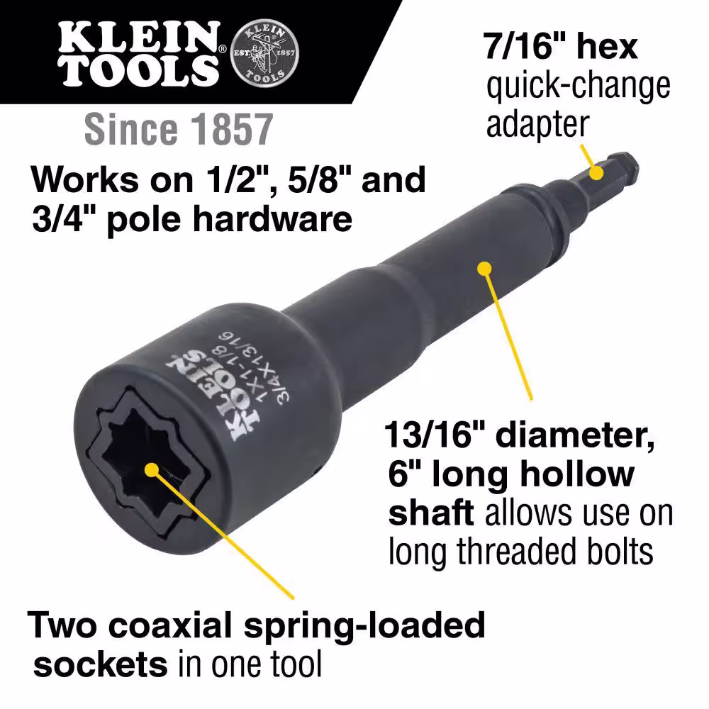 Klein Tools 1/2 in. Square Drive 4-in-1 Square Impact Socket with 7/16 in. Hex Quick-Change Adapter