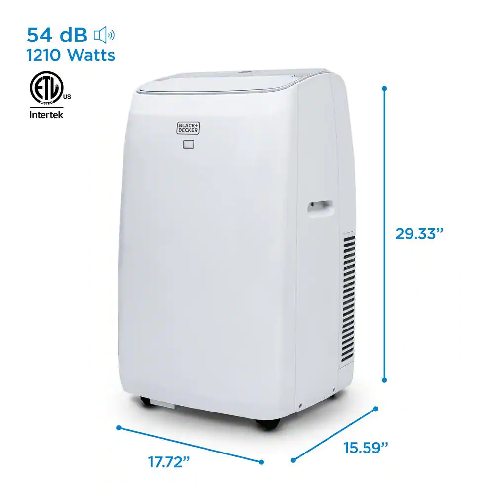 BLACK+DECKER 14,000 BTU Cool, 13,000 BTU Heat, 10,000 BTU (SACC/CEC) Cool Portable Air Conditioner, Dehumidifier and Remote, White
