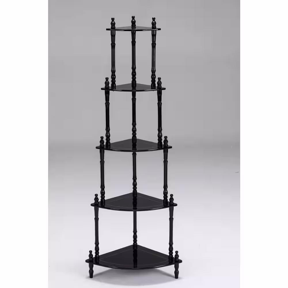 ORE International Cherry 5-Tier Wood Shelving Unit Corner Stand 14.5 in. W x 47.5 in. H x 20 in. D