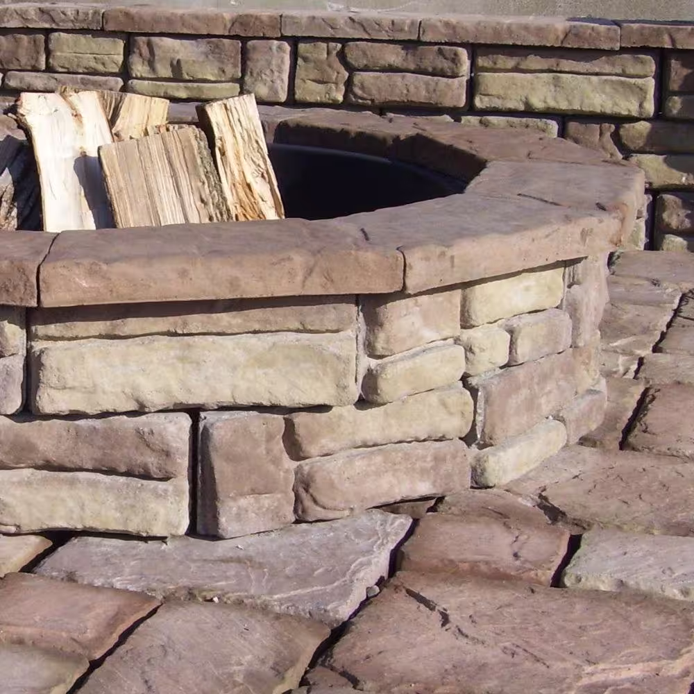 None 44 in. x 2 in. Round Concrete Wood Burning in Brown Fire Pit Replacement Caps ((14-Piece)