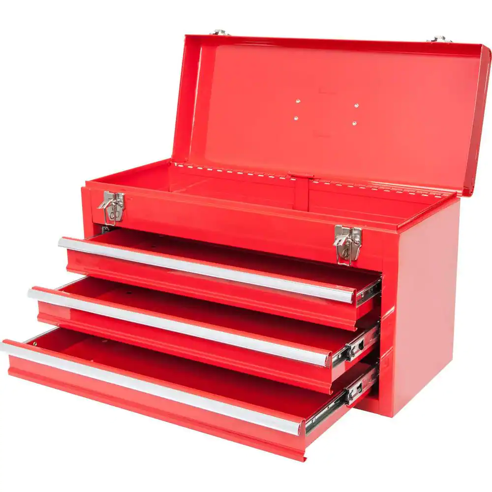 Big Red 20.5 in. L x 8.6 in. W x 11.8 in. H, Portable 3-Drawer Steel Tool Box with Metal Latch Closure