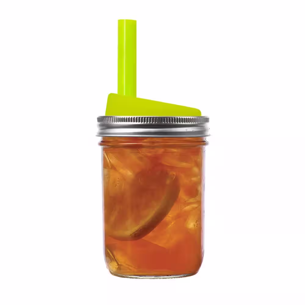 Fox Run Wide Mouth Silicone Drink Lid with 8 in. Straws, Mason Jar Attachment, Green (Set of 8)
