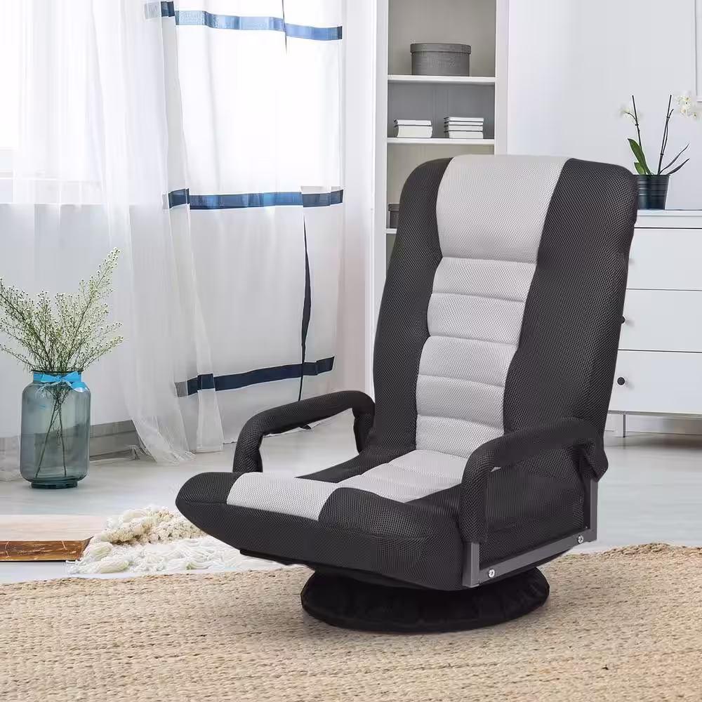 Boyel Living 21.5 in. Gray Metal Frame 360-Degree Swivel Gaming Folding Chair with Adjustable Backrest