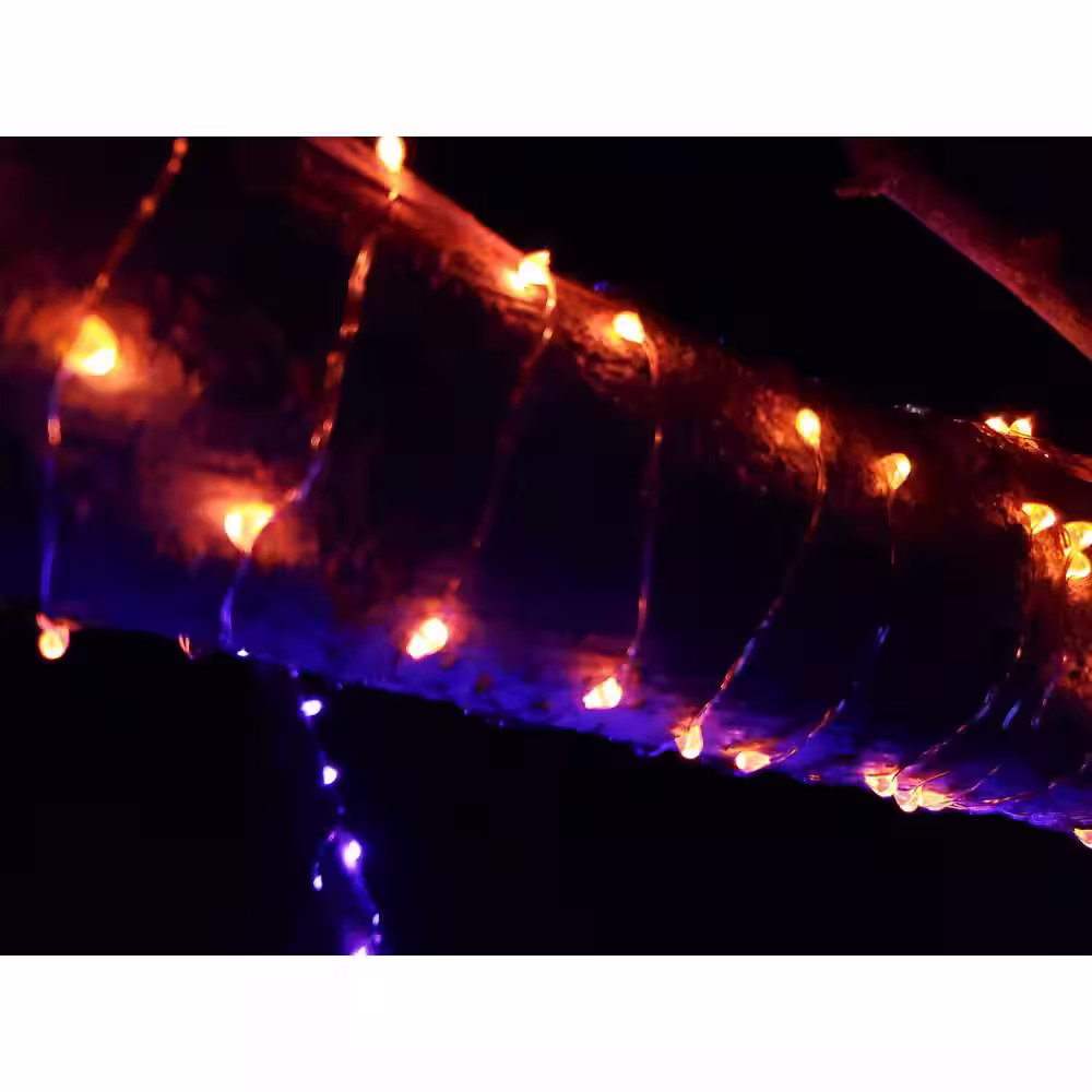 None Outdoor 100-Light 20 ft. Solar Amber Flame Integrated LED String Light (4-Pack)