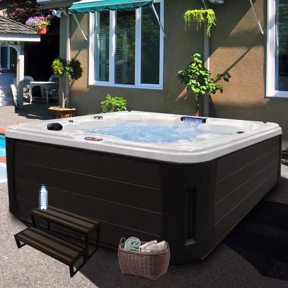 American Spas 6-Person 30-Jet Premium Acrylic Lounger Bath White Spa Hot Tub with Backlit LED Waterfall