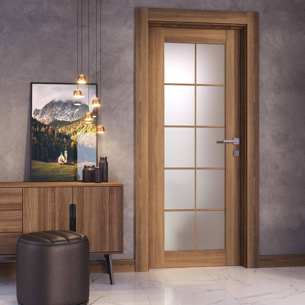 Belldinni Vona 10-lite 32 in. x 80 in. No Bore Frosted Glass Pecan Nutwood Finished Composite Wood Interior Door Slab