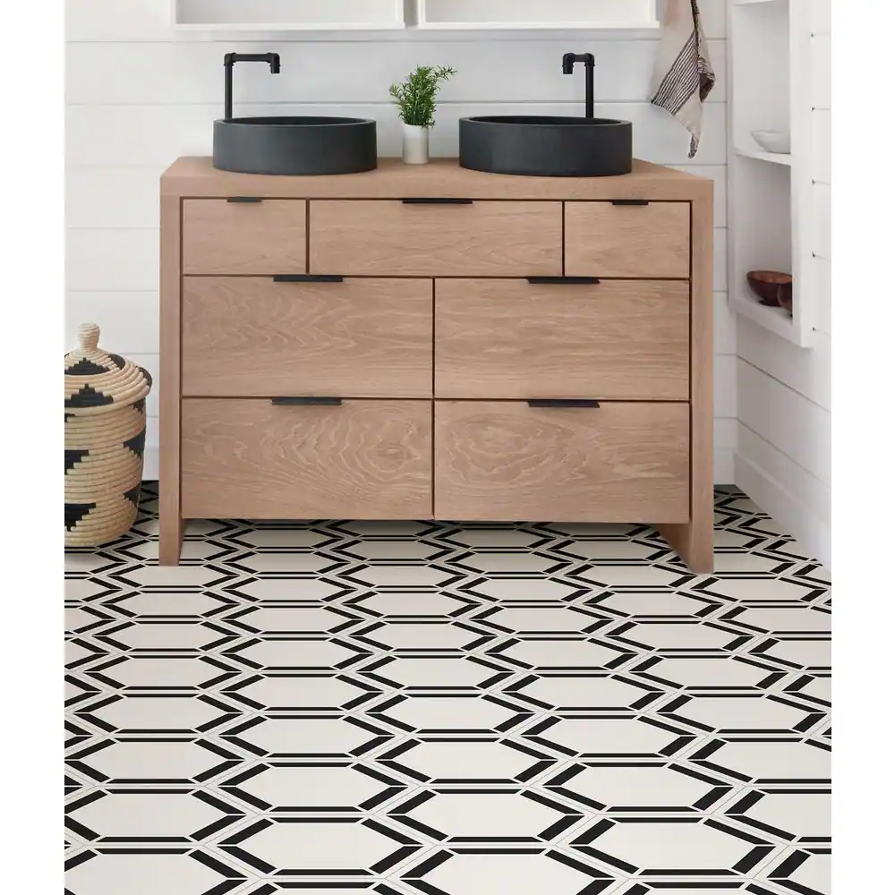 FloorPops Coltrane 10.4 in. W x 9 in. L White Peel & Stick Vinyl Tile Flooring (9 sq. ft./case)