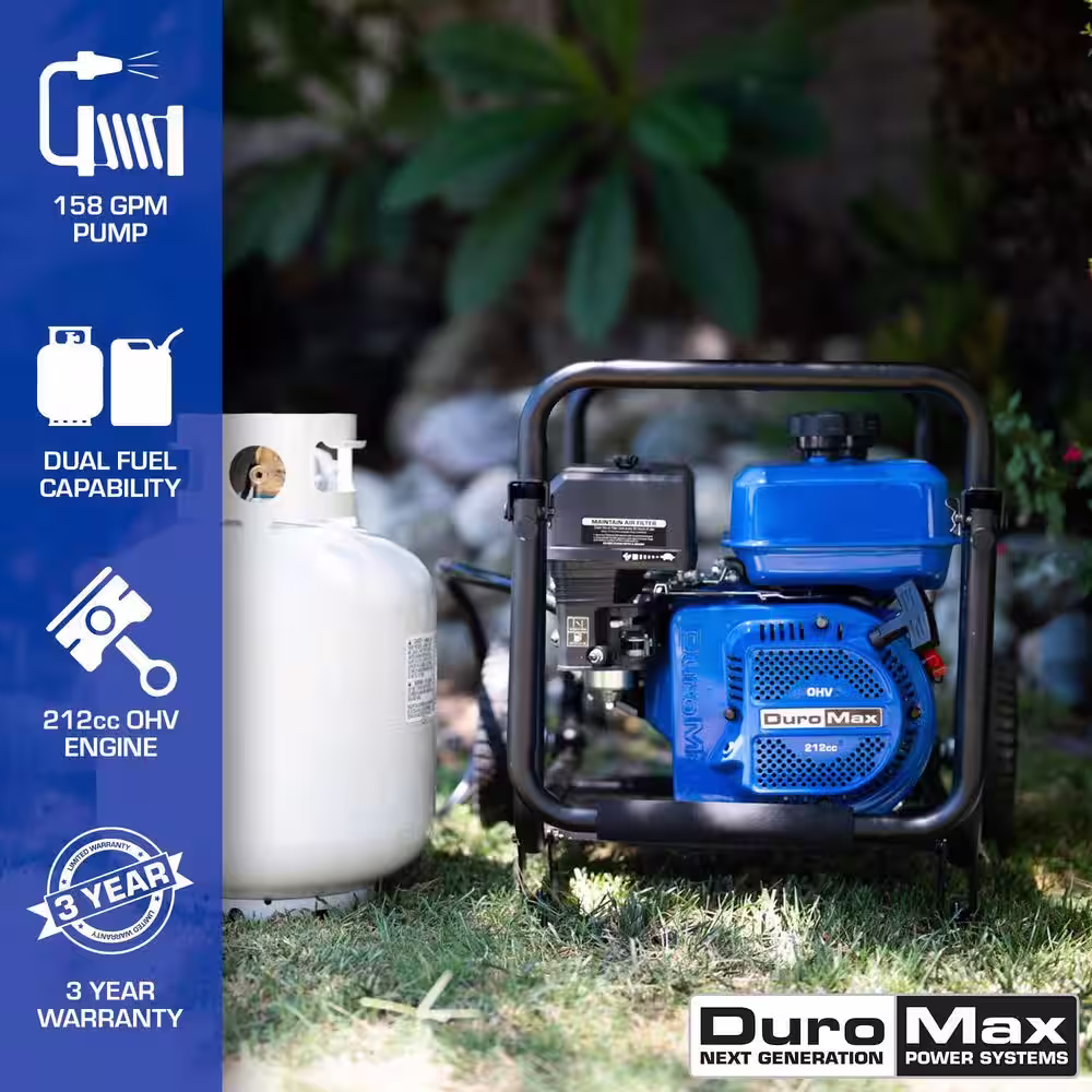 DUROMAX 212cc 2 in. Dual Fuel Semi-Trash Water Pump