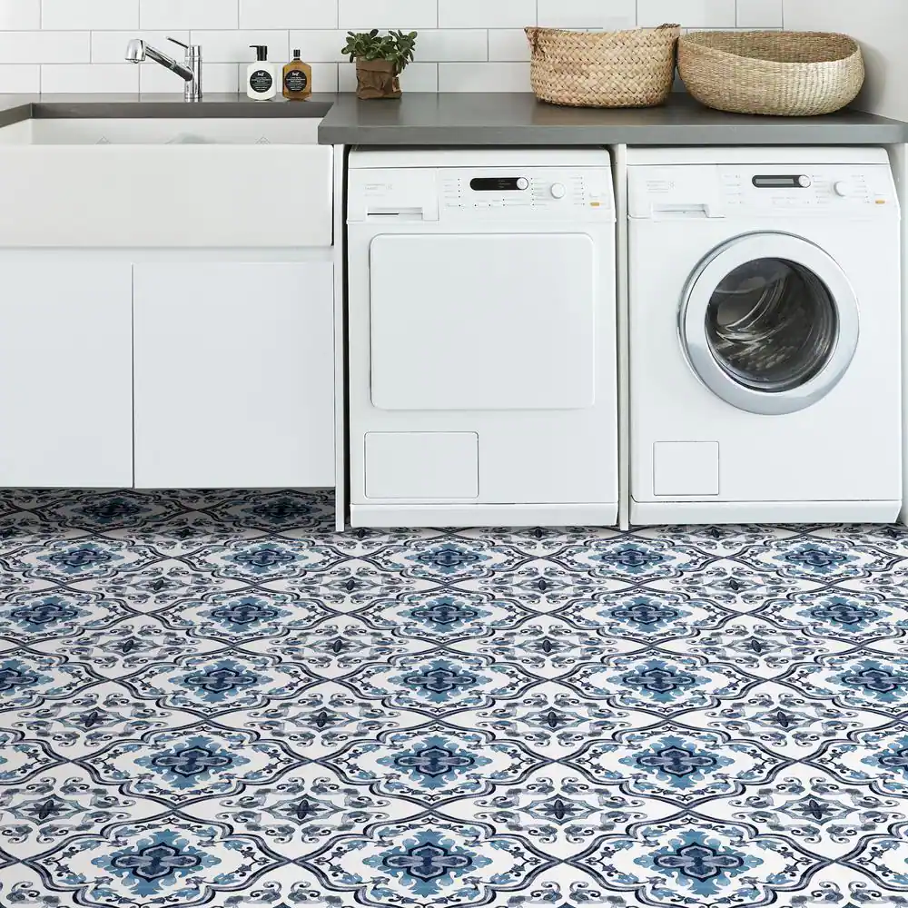 FloorPops Marrakesh 12 in. W x 12 in. L Blue Peel & Stick Vinyl Tile Flooring (20 sq. ft./case)