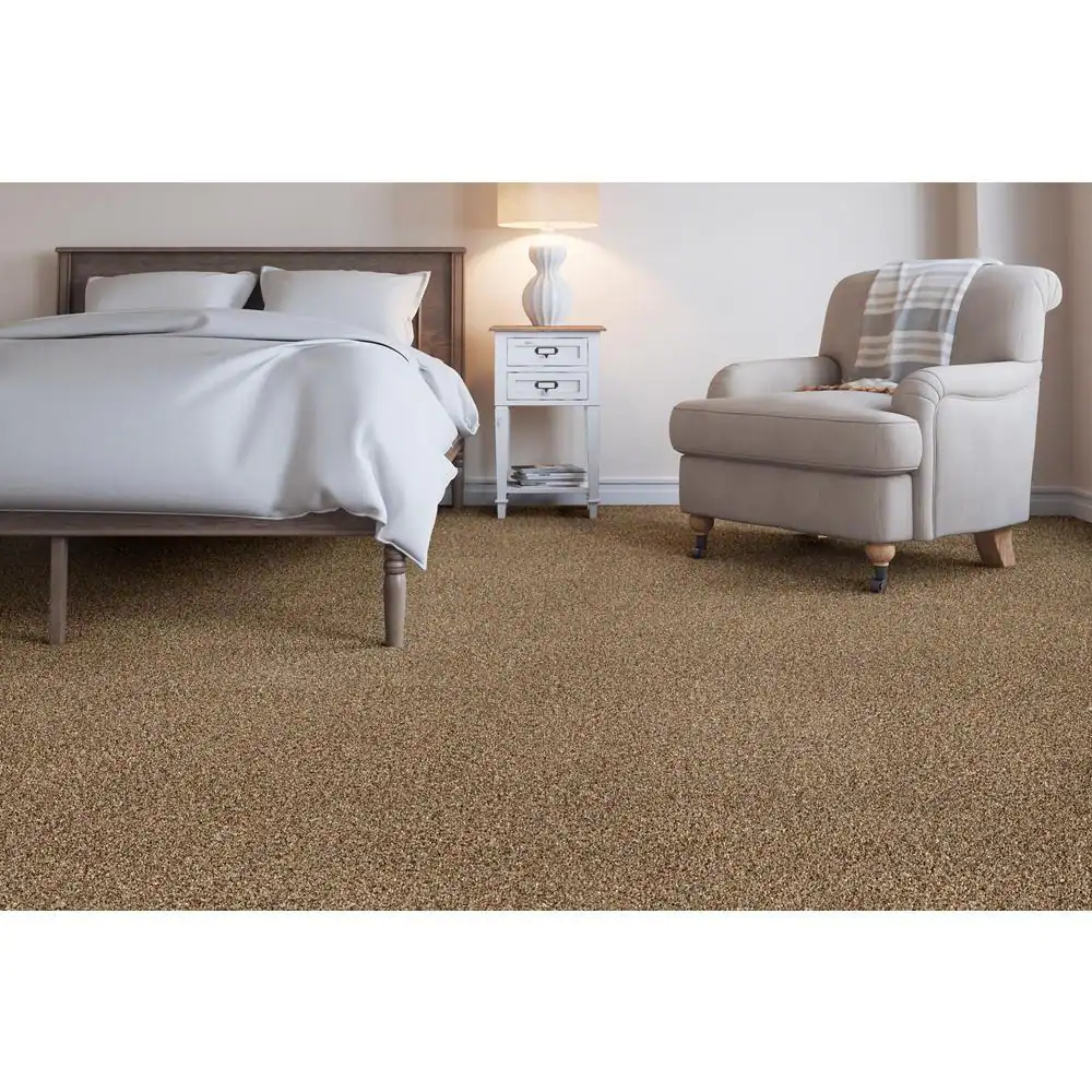 Home Decorators Collection Trendy Threads II - Stunner - Beige 60 oz. SD Polyester Texture Installed Carpet