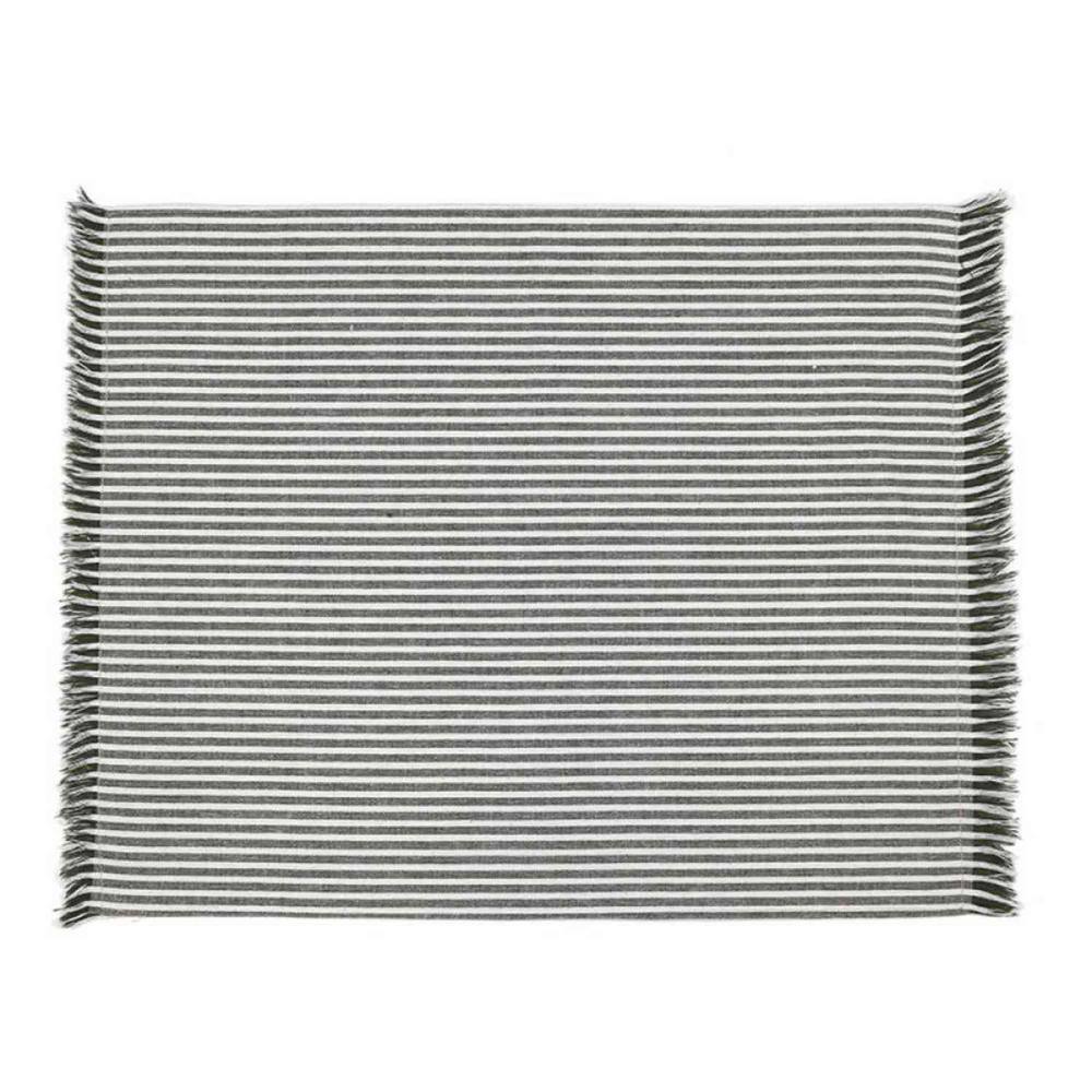 HomeRoots Amelia 14 in. W x 1 in. L Green Striped Cotton Table Runner Dull Green Striped Placemats (Set of 8)