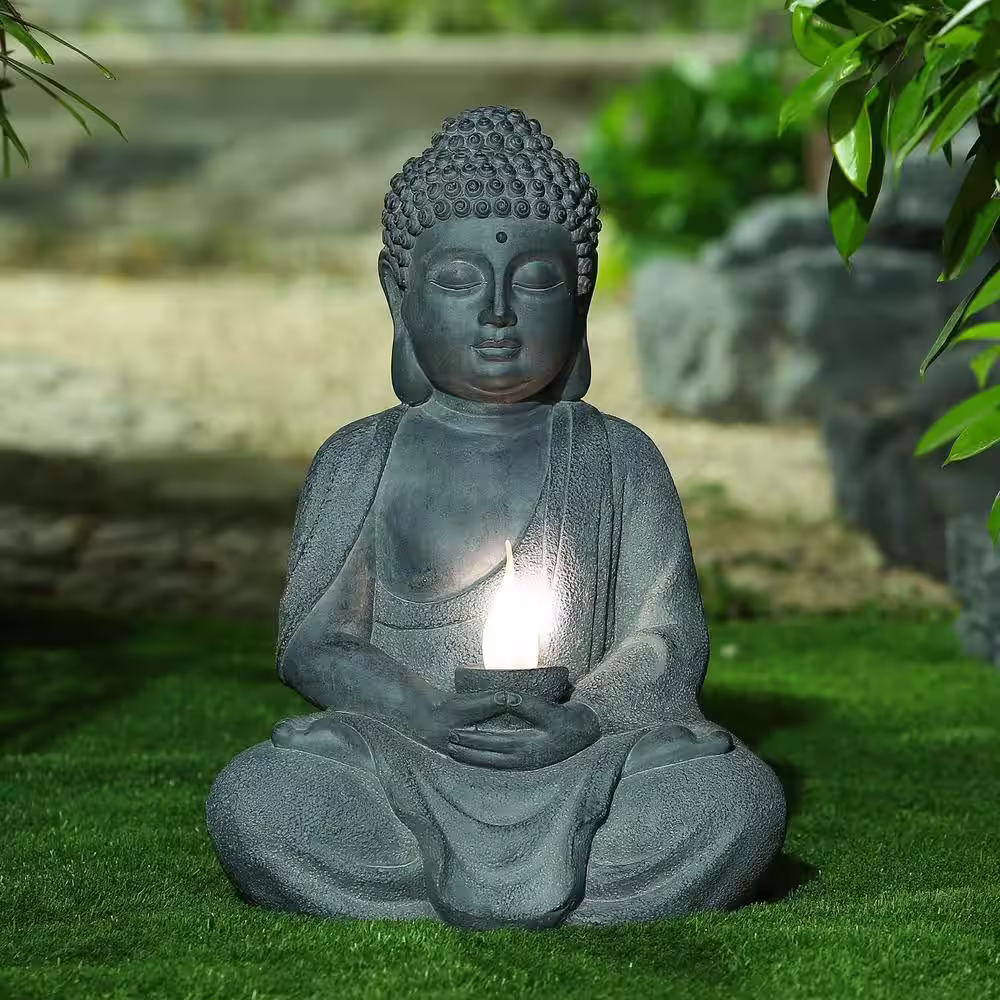 LuxenHome Meditating Buddha Statue with Solar Light