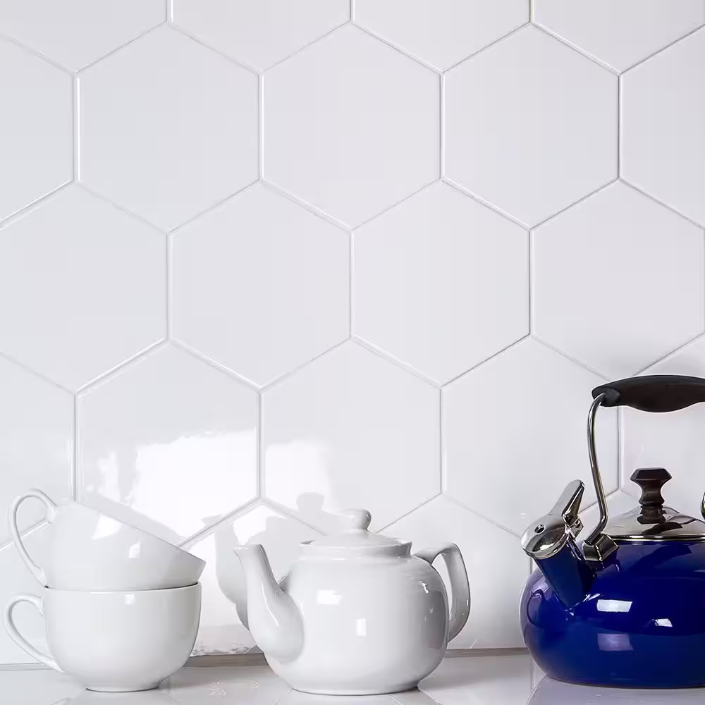 Ivy Hill Tile Bethlehem Pure Hexagon White 5.9 in. x 6.96 in. Polished Ceramic Wall Tile (7.96 sq. ft. / Case)