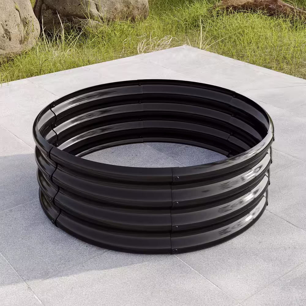 Anvil 11.4 in. H Black Metal Round Outdoor Raised Garedn Bed, Raised Beds for Vegetables, Garden Raised Planter Box