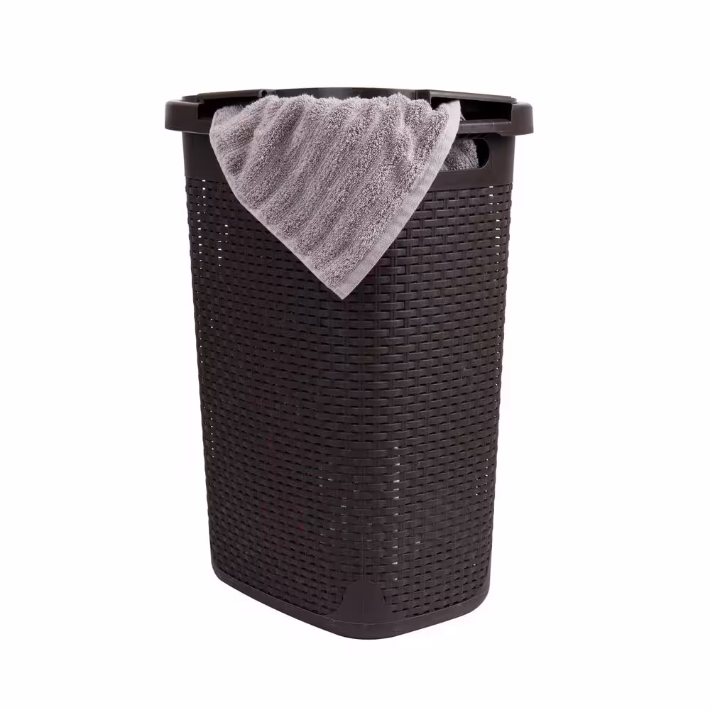 Mind Reader Basket Collection, Plastic Slim Laundry Hamper, 60 Liter (15kg/33lbs) Capacity, Attached Hinged Lid, Set of 2, Brown