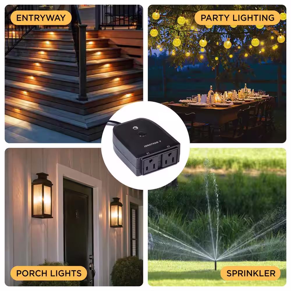 JONATHAN Y Outdoor Smart Dual Plug - WiFi Remote App Control for Outdoor Lights, Compatible with Alexa and Google Home Assistant