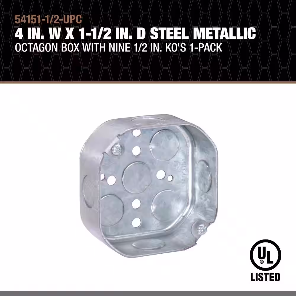 Southwire 4 in. W x 1-1/2 in. D Steel Metallic Octagon Box with Nine 1/2 in. KO's 1-Pack