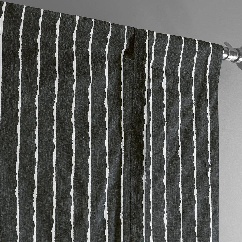 Exclusive Fabrics & Furnishings Sharkskin Black Solid Printed Cotton 46 in. W x 63 in. L Room Darkening Rod Pocket Tie-Up Window Shade (1 Panel)