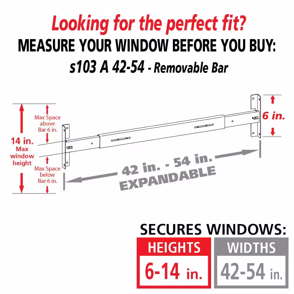 Mr. Goodbar Removable 42 in. to 54 in. Adjustable Width 1-Bar Window Guard, White