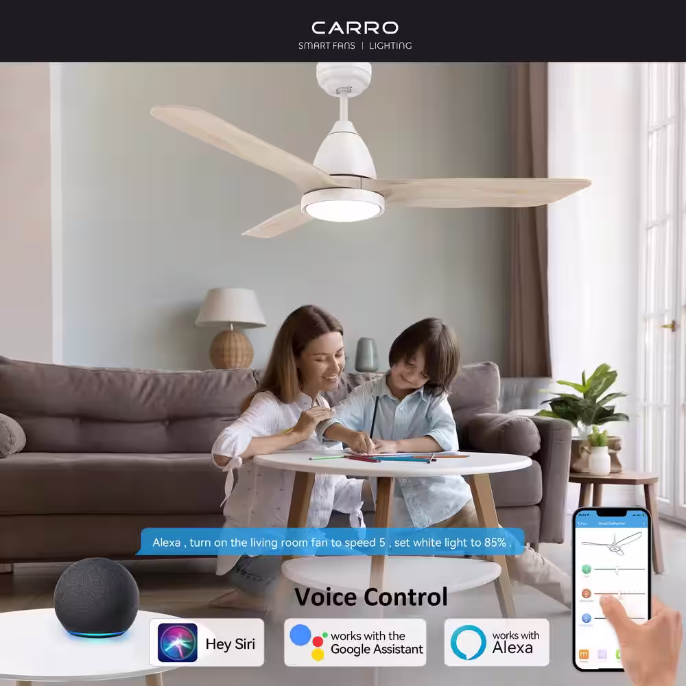 CARRO Antrim 52 in. Dimmable LED Indoor/Outdoor White Smart Ceiling Fan with Light and Remote, Works with Alexa/Google Home