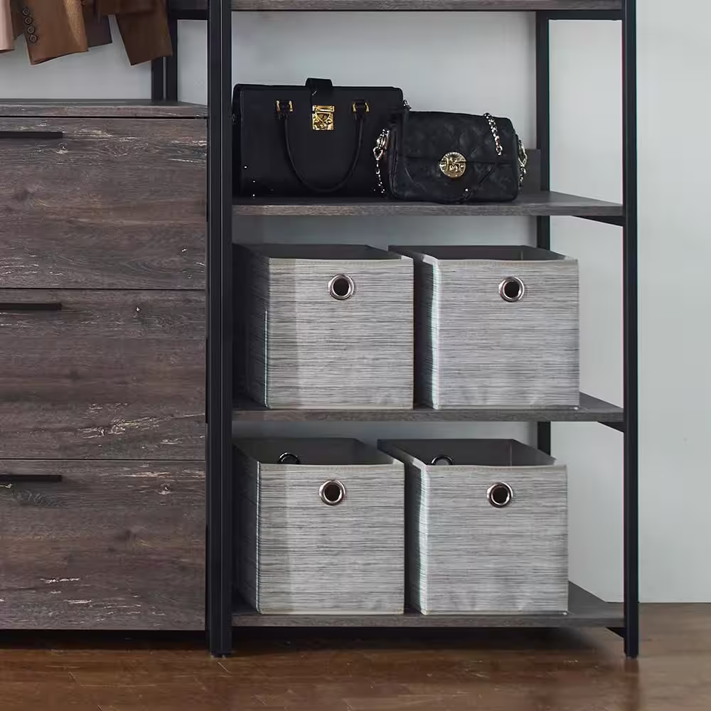 None Monica 96 in. W Rustic Gray Freestanding 3 Tower System 7 -Shelf Walk in Wood Closet System with Metal Frame