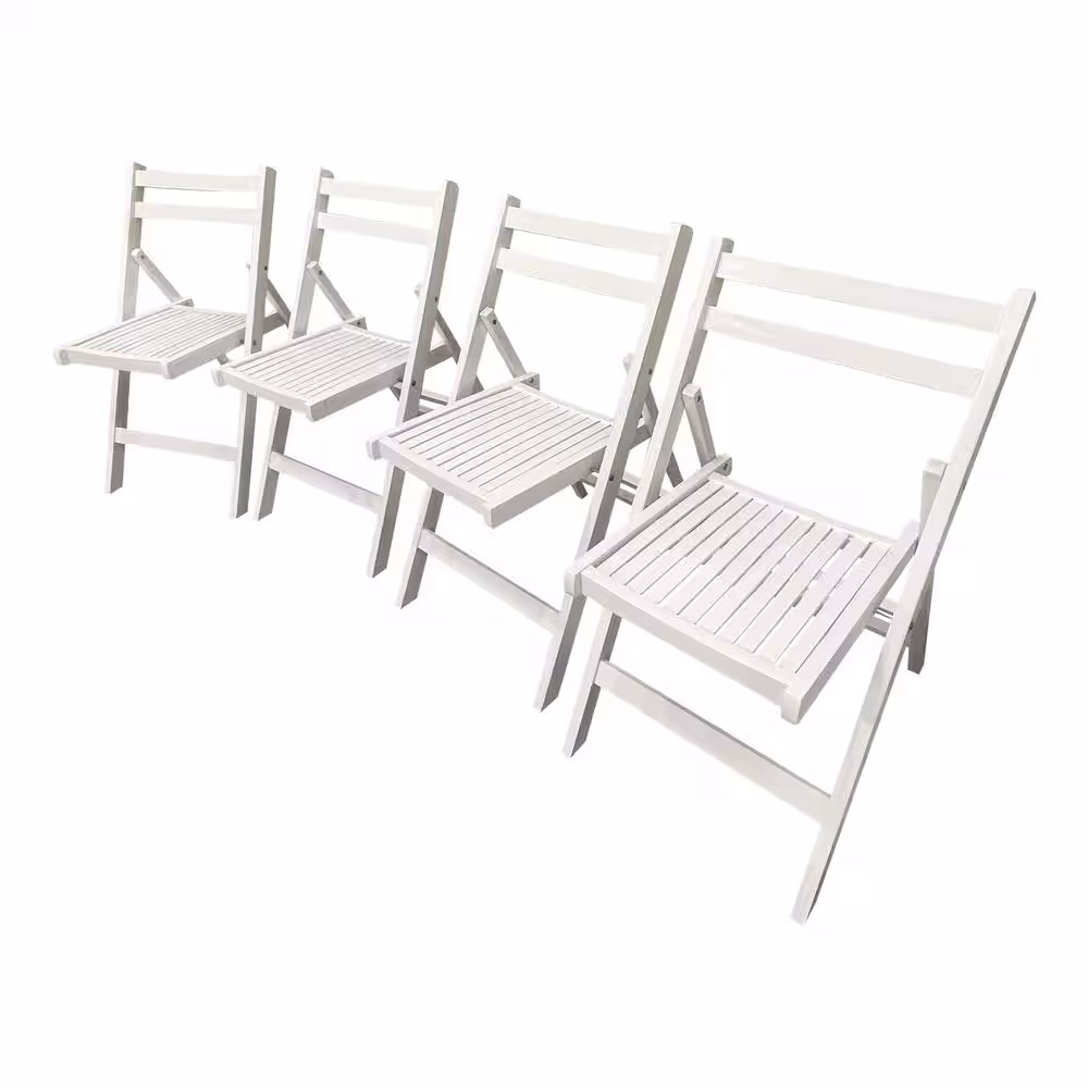 None White Wood Contour Folding Chair (Set of 4)