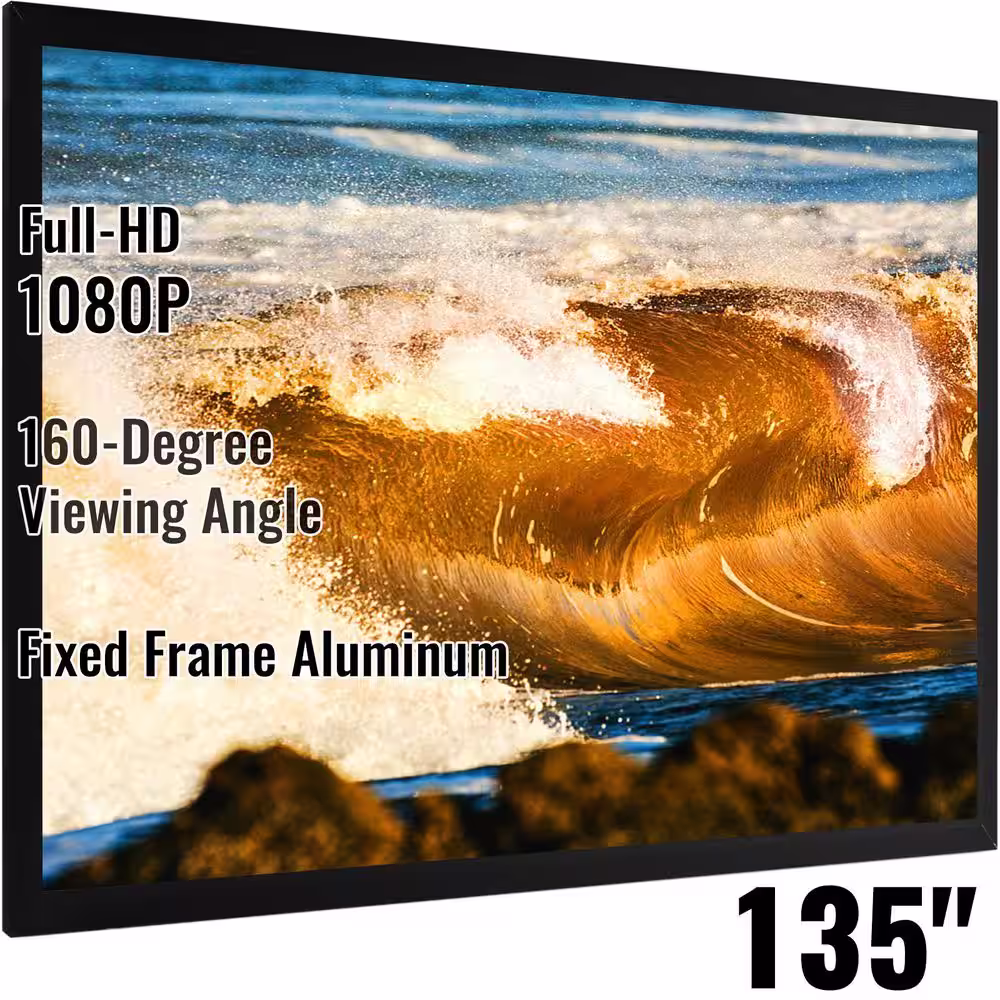 VEVOR Projector Screen Fixed Frame 135 in. Diagonal 16:9 Movie Projector Screen 4K HD with Aluminum Frame