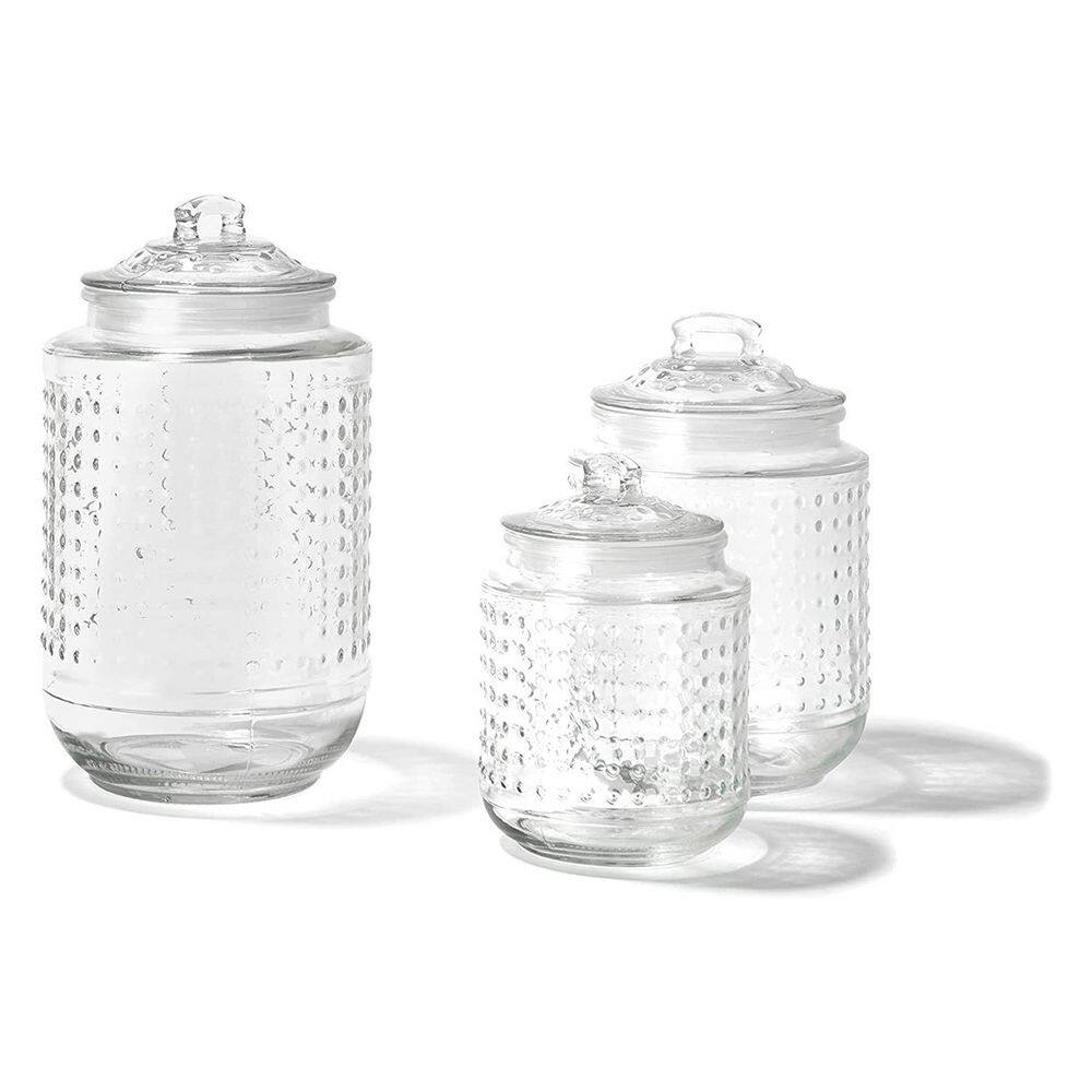Style Setter 3-Piece Beaded Glass Canister Set with Glass Lids, Clear