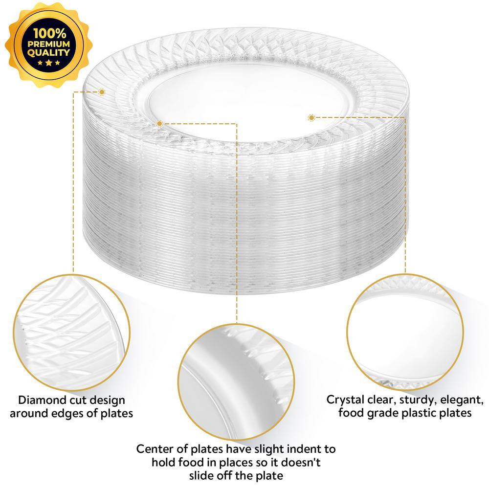 None 6.25 in. Diamond Etched Clear Disposable Plastic Dessert Appetizer Plates (100/Pack)