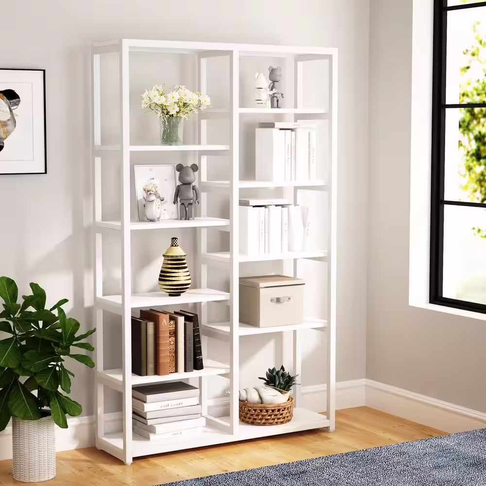 TRIBESIGNS WAY TO ORIGIN Hamilton 70.9 in. White Wood 10-Shelf Etagere Bookcase with Open Back