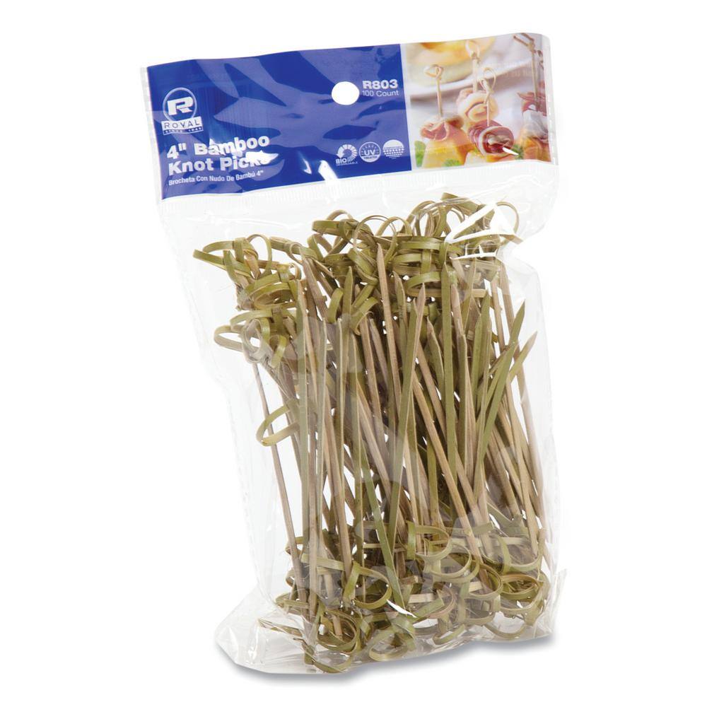 AmerCareRoyal Olive Green Knotted Disposable Bamboo Utensils Pick, 4 in. (1000 Per Case)