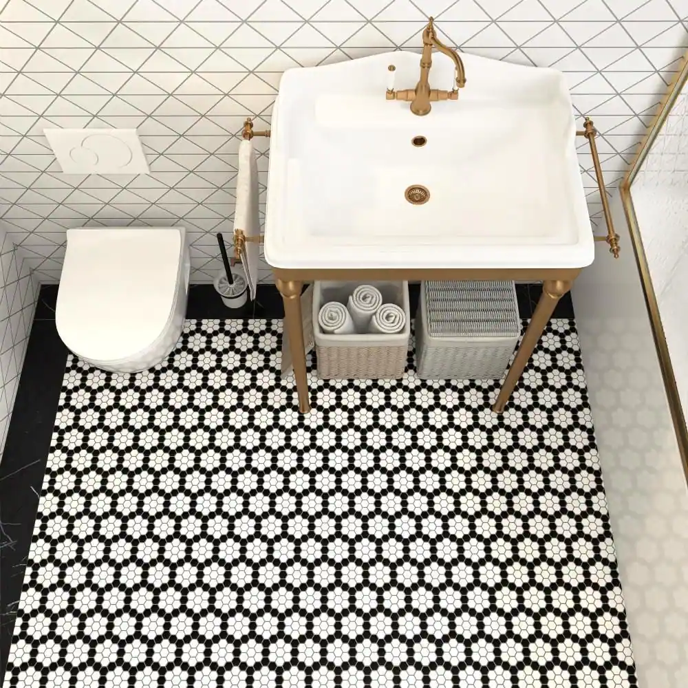 Merola Tile Metro 1 in. Hex Matte White with Black Honeycomb 10-1/4 in. x 11-7/8 in. Porcelain Mosaic Tile (8.6 sq. ft./Case)