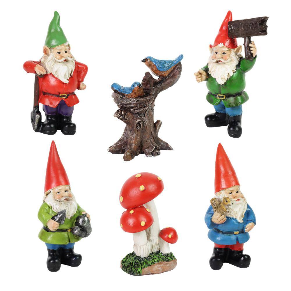 Exhart Miniature Gnome Garden Statue 6-Pack