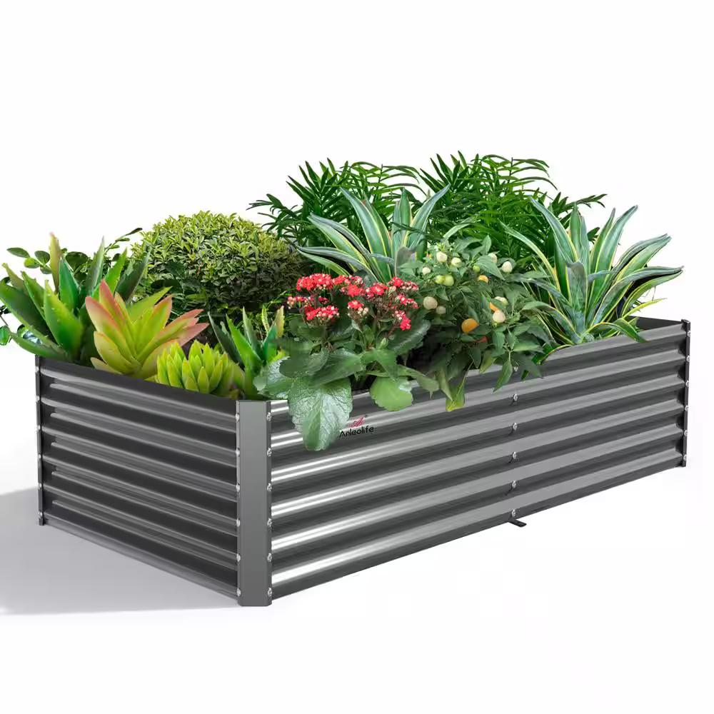None 8 ft. L x 4 ft. W x 1.5 ft. H Gray Rectangular Metal Outdoor Garden Bed