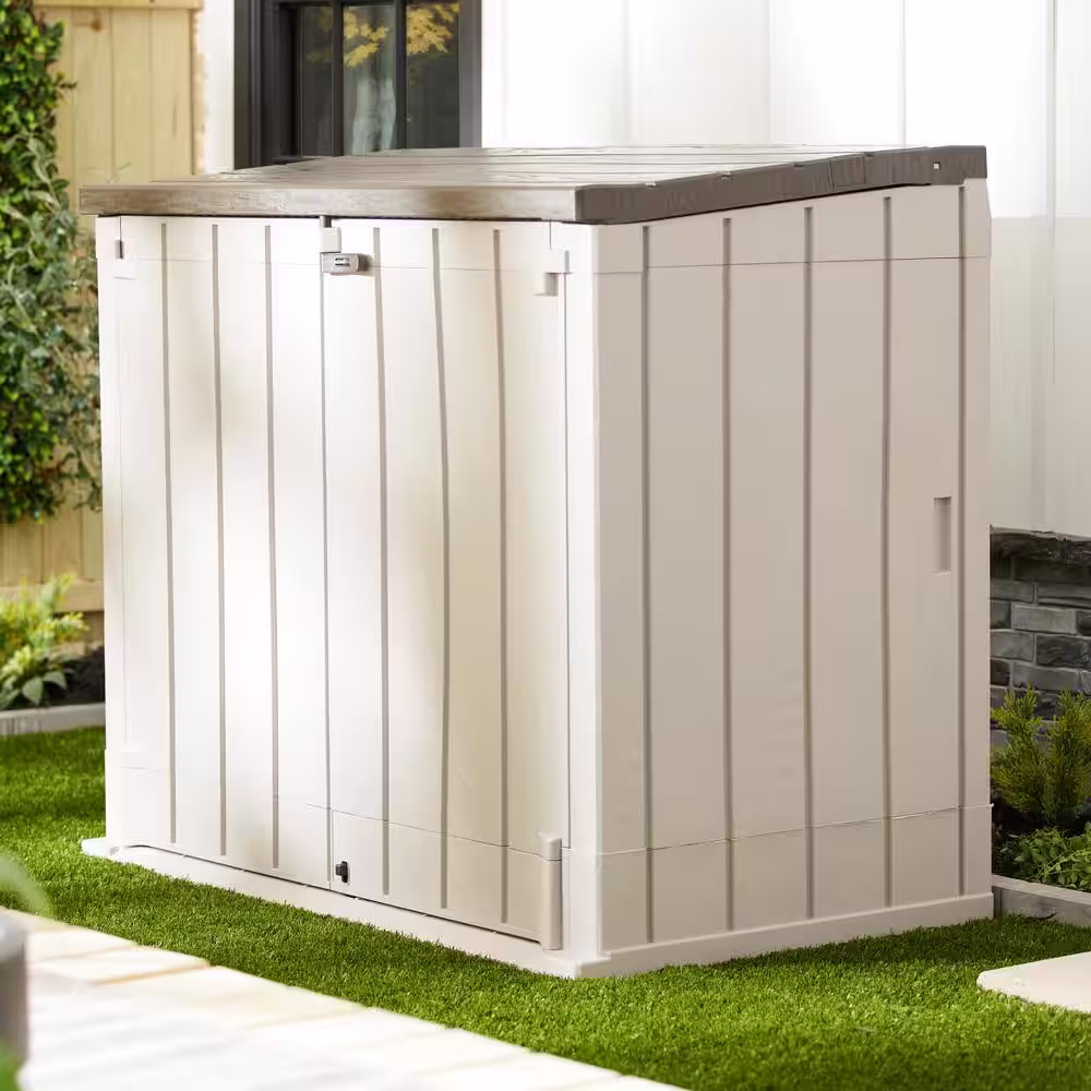 None Stora Way Taupe Grey Brown Outdoor Plastic 2-Door Top Lid Shed Cabinet
