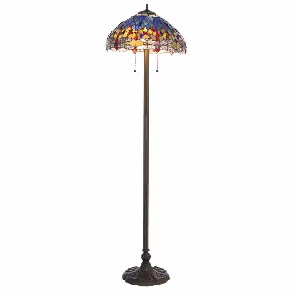 Serena D'italia Tiffany Blue Dragonfly 60 in. Bronze Floor Lamp