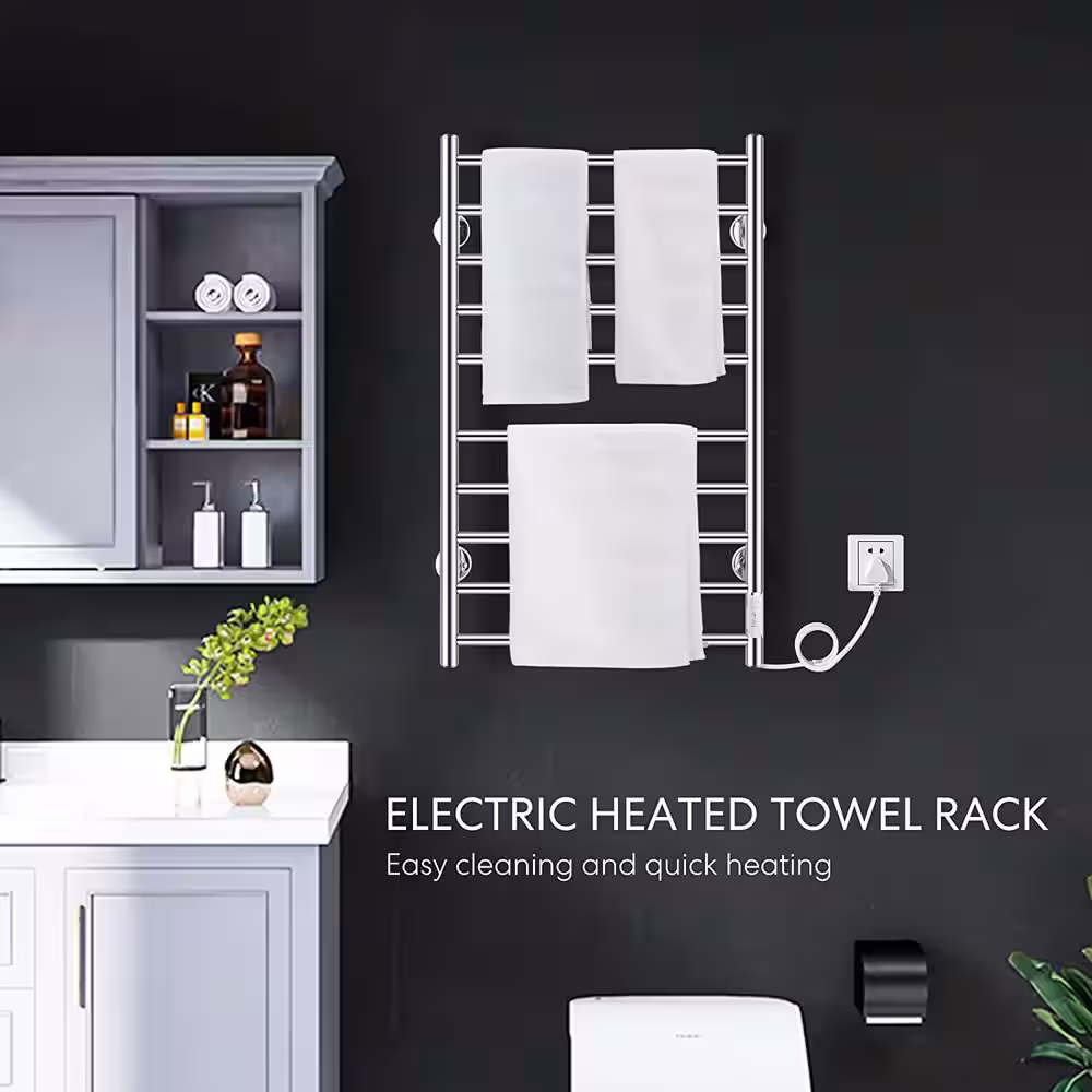 VIVOHOME Electric Heated 10-Bar Wall Mounted Towel Rack in Stainless Steel