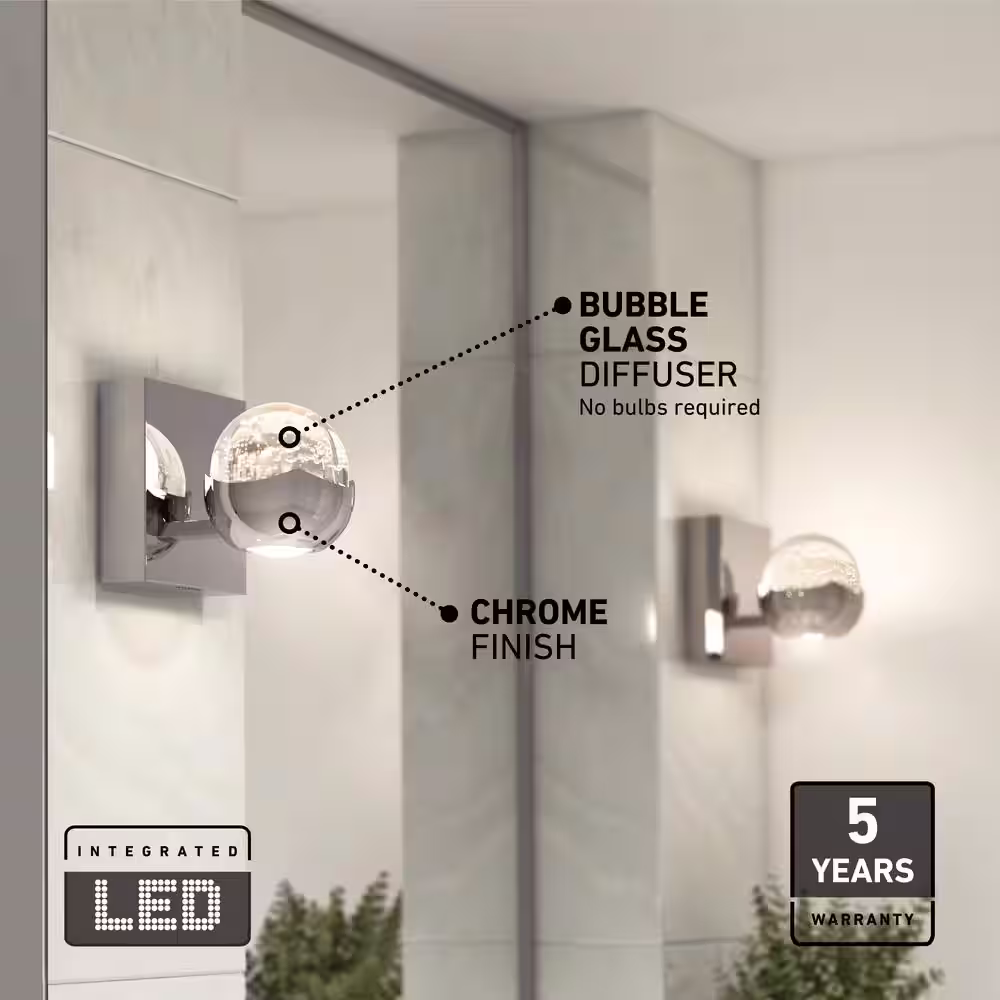 Artika Oracle 5.6 in. 1-Light Chrome Modern Dimmable Integrated LED 5 CCT Wall Sconce for Bathroom