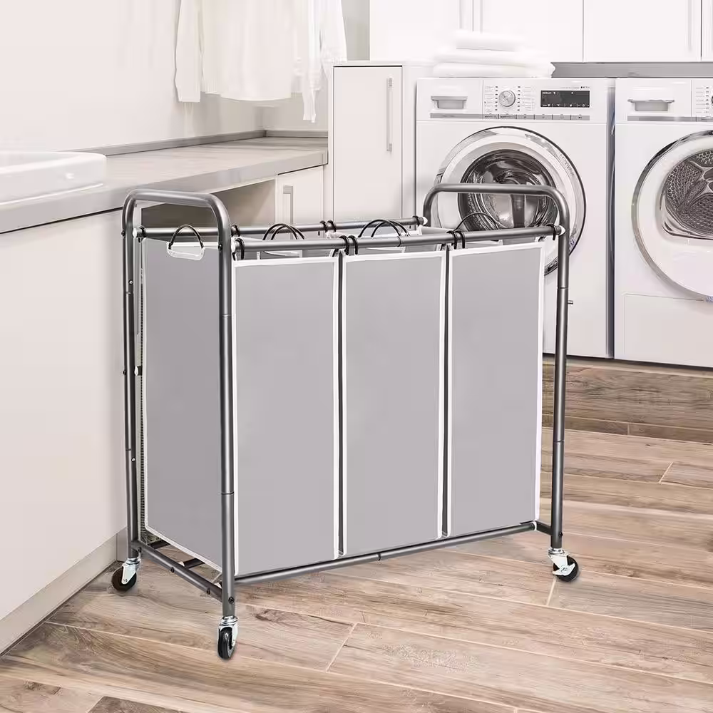 None 29.5 in. W x 16.9 in. D x 31.5 in. H Fabric Laundry Basket Hamper with Wheels Gray
