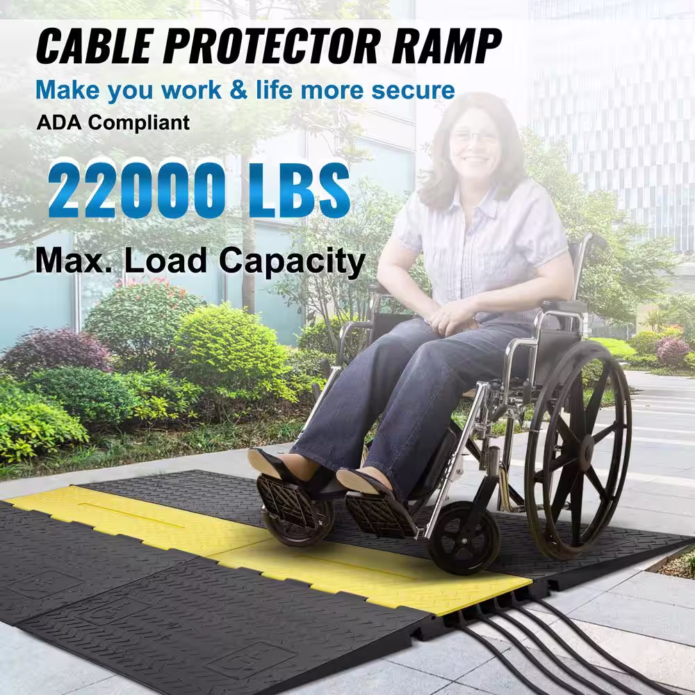 VEVOR 45 in. x 31.5 in. Cable Protector Ramp 22000 lbs. Load Speed Bump Raceway Cord Cover ADA Compliant Wire Cover-5 Channel