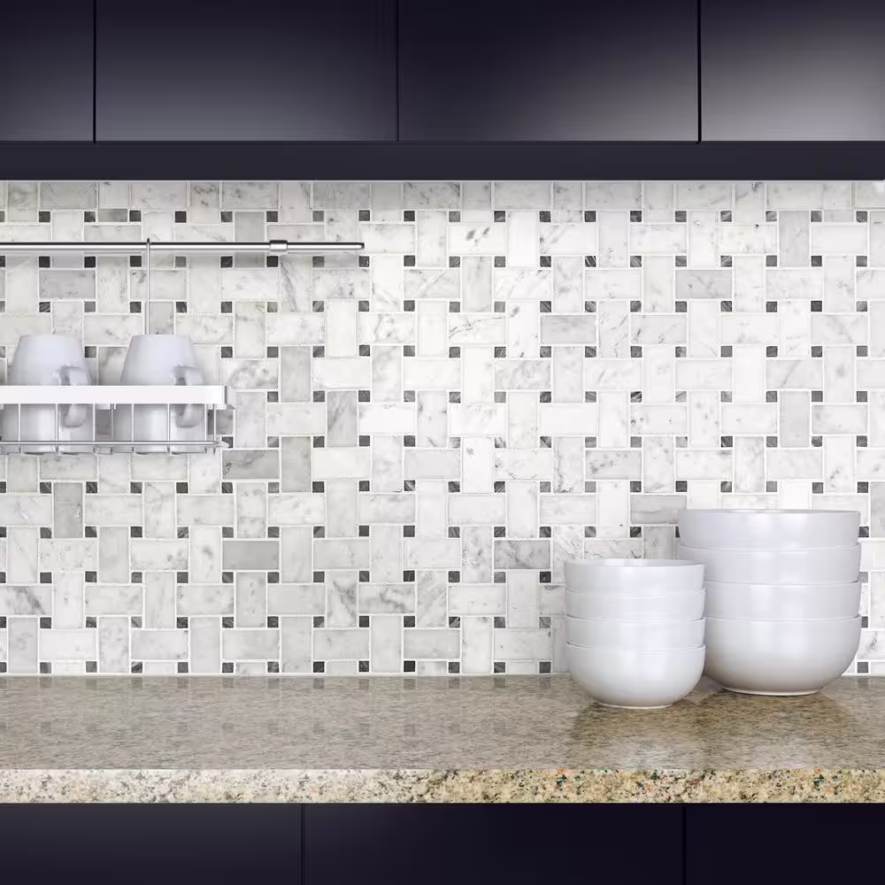 MSI Carrara White Basketweave 12 in. x 12 in. Honed Marble Floor and Wall Tile (10 sq. ft./Case)