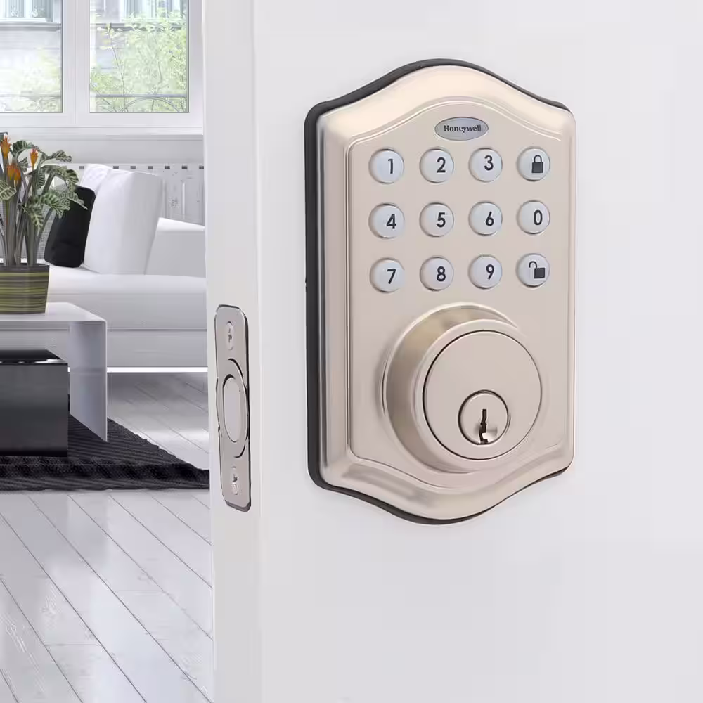 Honeywell Zinc Polished Nickel Single Cylinder Deadbolt Electronic Keypad Lock (1-Piece)
