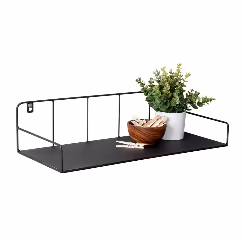 Honey-Can-Do 6 in. H x 24 in. W x 10 in. D Steel Floating Shelf for Laundry Room Wall or Over-the-Door in Black